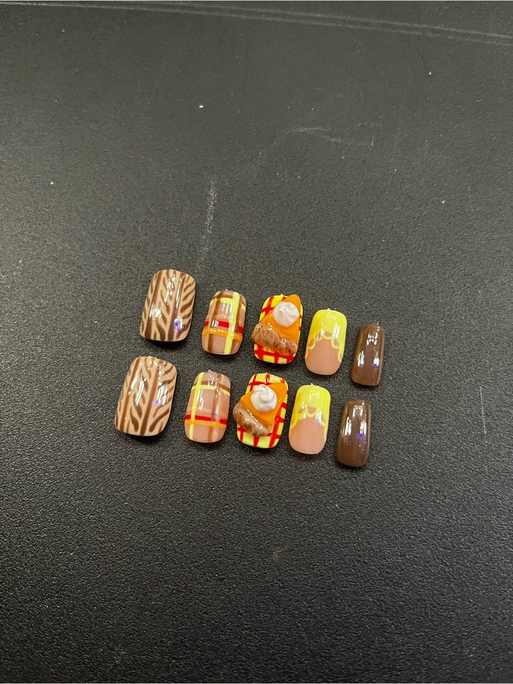 False Nail Set - Yellow & Brown Fashion Press-Ons